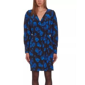 $525 The Kooples Dot & Rose Print Silk Wrap Dress French Size 2